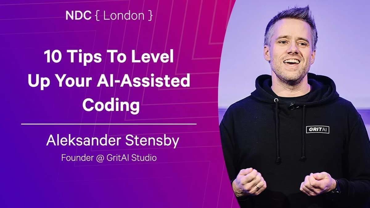 Aleksander Stensby presenterer 10 tips for AI-assistert koding på NDC London 2026