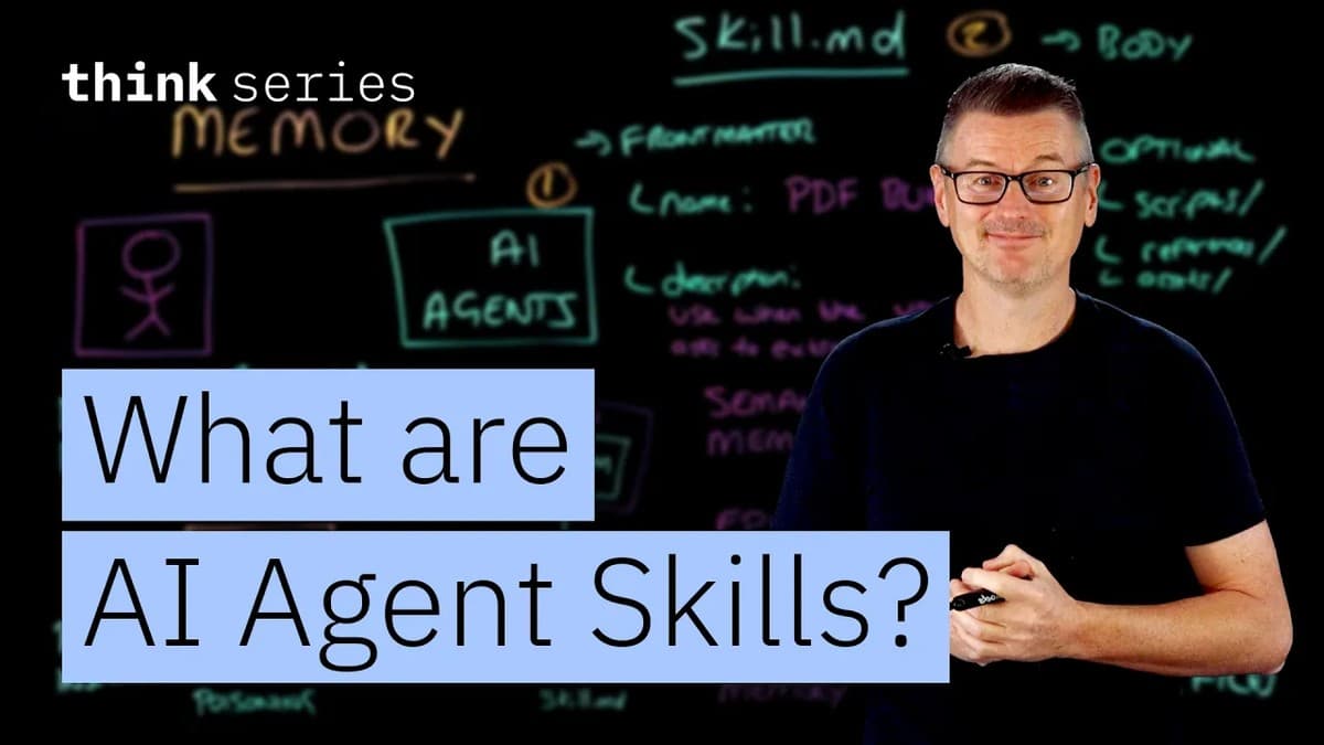 Martin Keen fra IBM Technology forklarer AI-agent-ferdigheter på en tavle
