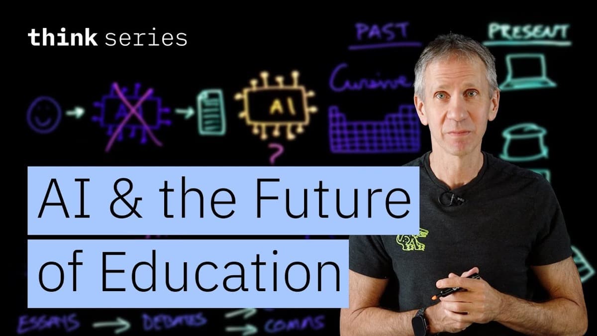 Jeff Crume foran en tavle med AI- og undervisningsillustrasjoner og teksten «AI & the Future of Education».