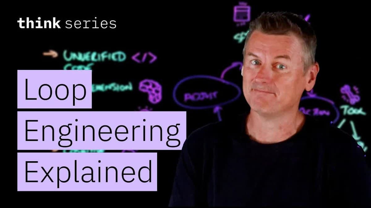 Martin Keen foran en mørk tavle med lysende tegninger av en løkke, ved siden av teksten «Loop Engineering Explained»